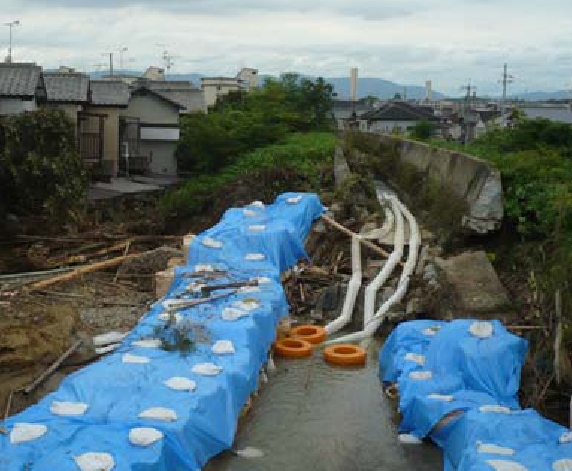 弥陀次郎川の破堤箇所